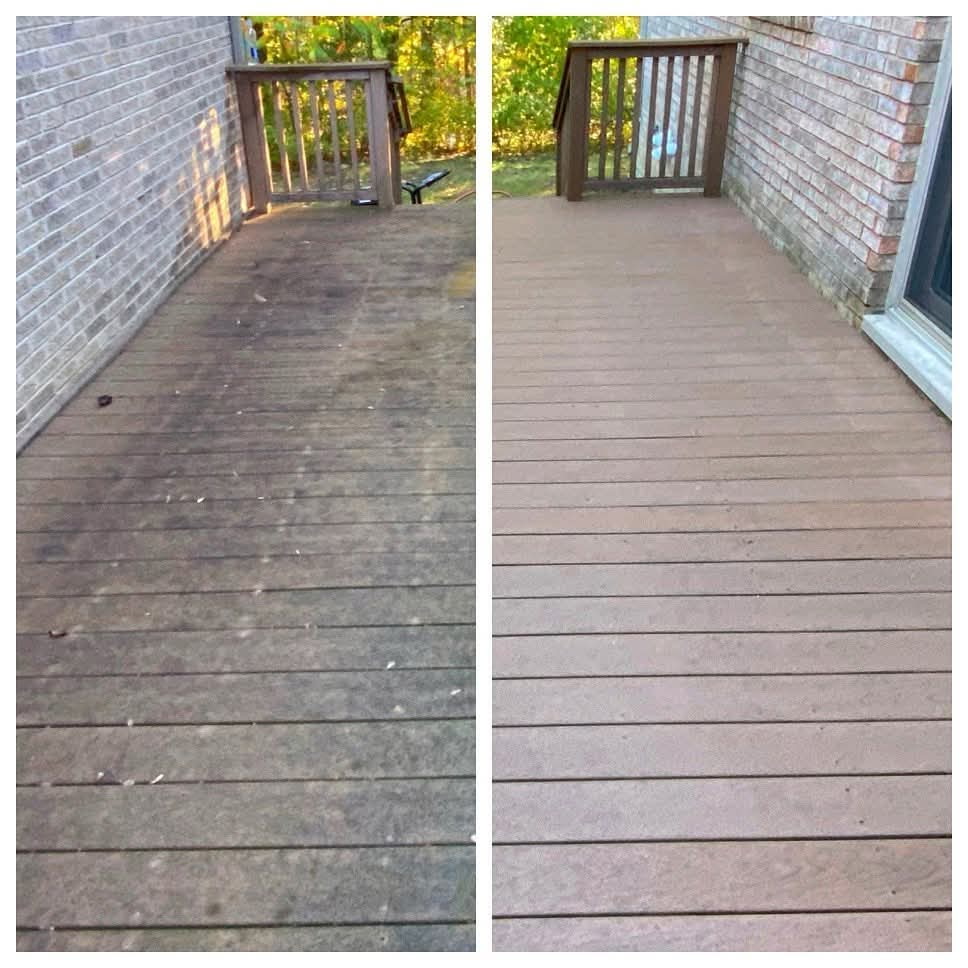 Pressure cleaned deck before and after