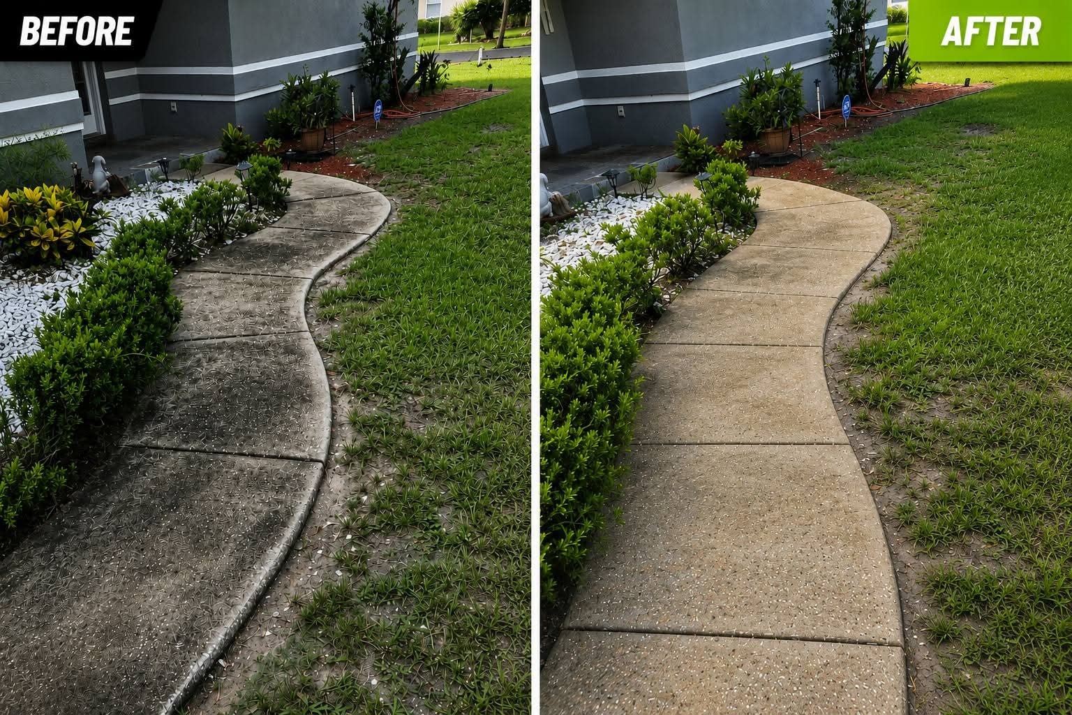 Walkway pressure washing before and after